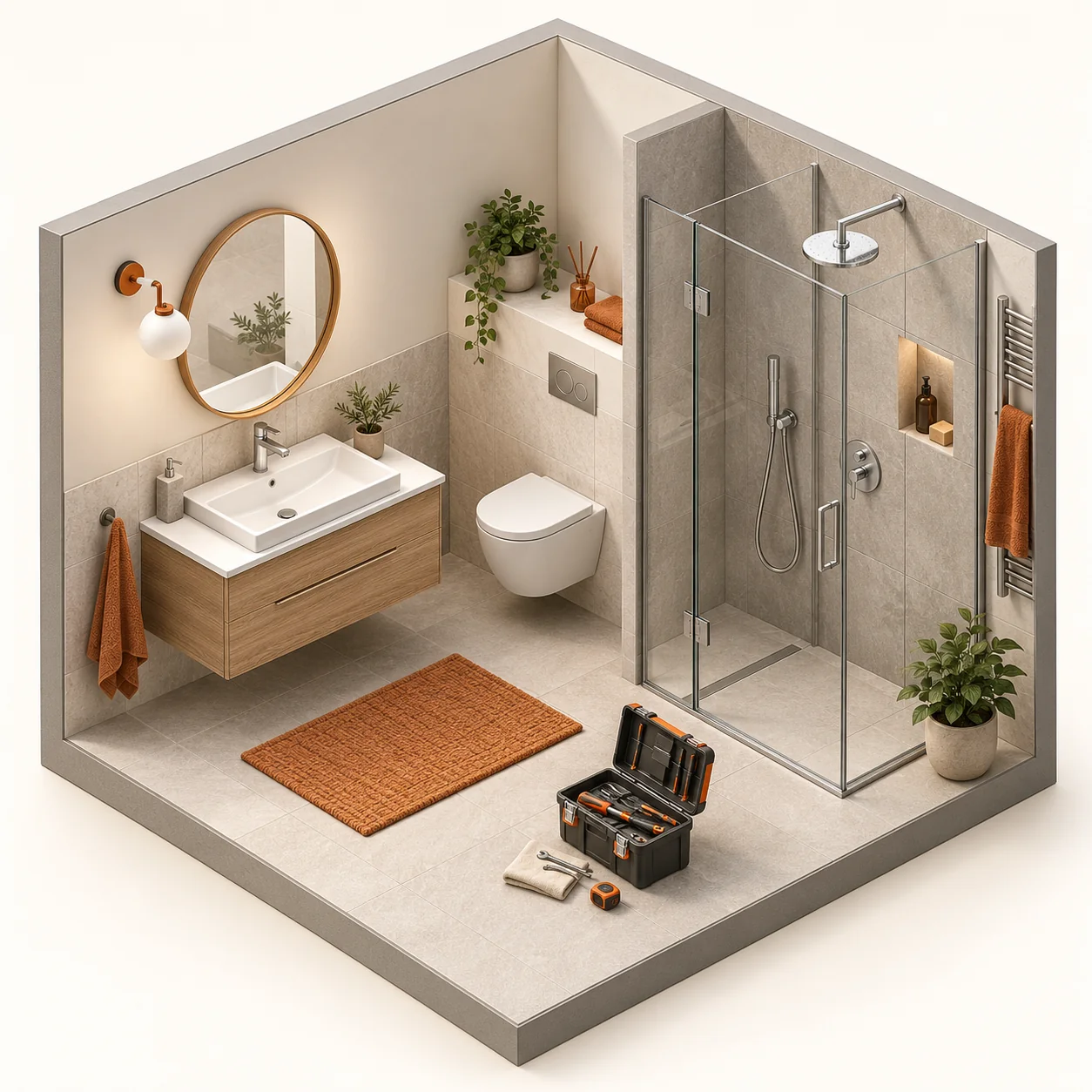 3D-Illustration: Endmontage – Sanitär & Elektro