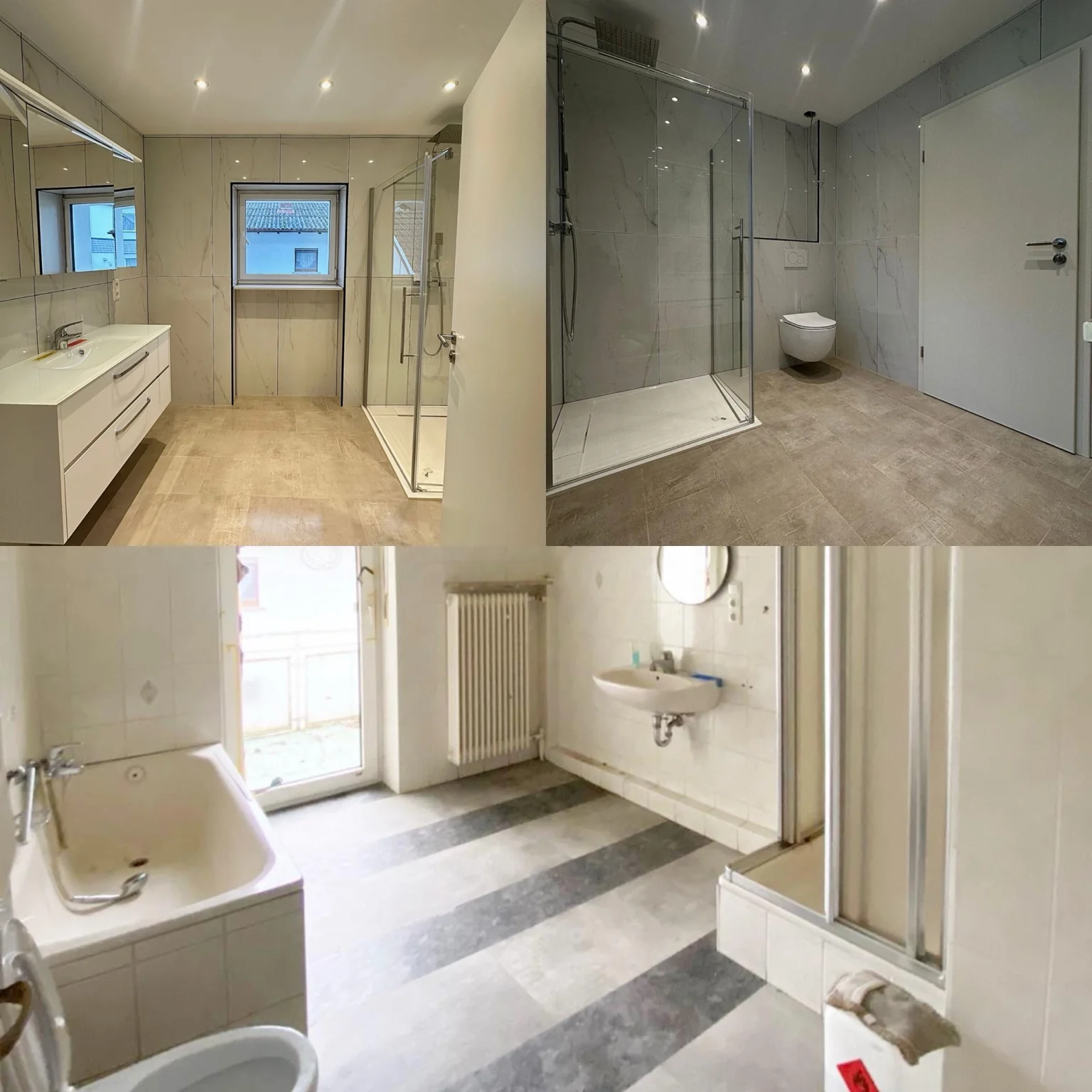 Badezimmer vor und nach der Kernsanierung