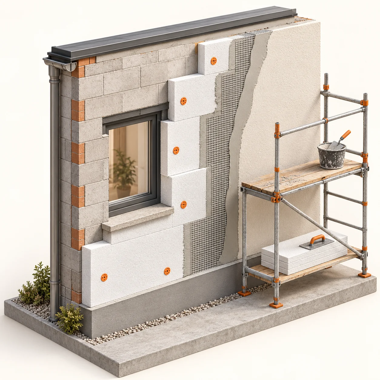 3D-Illustration: Außenfassade & Isolierarbeiten