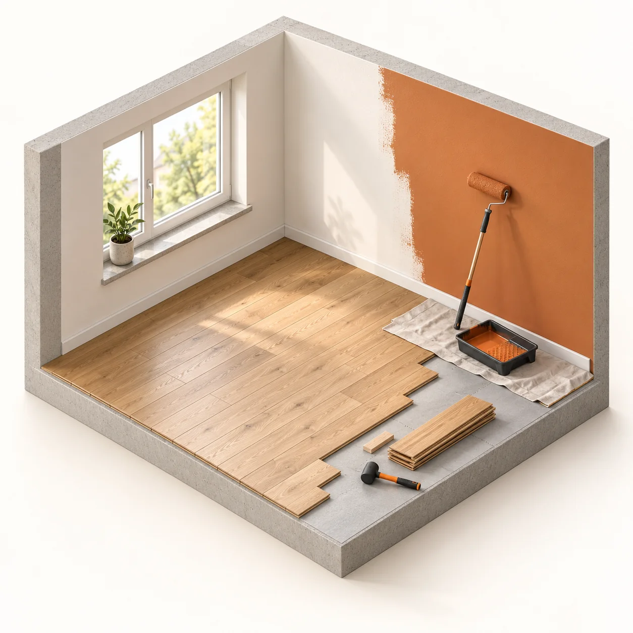 3D-Illustration: Bodenbeläge & Malerarbeiten