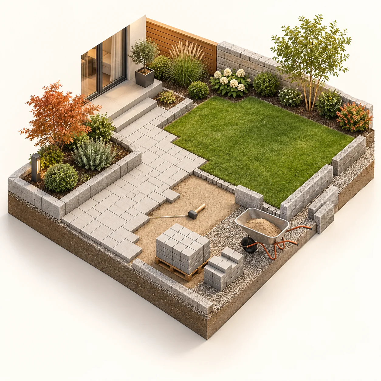 3D-Illustration: Garten- und Landschaftsbau